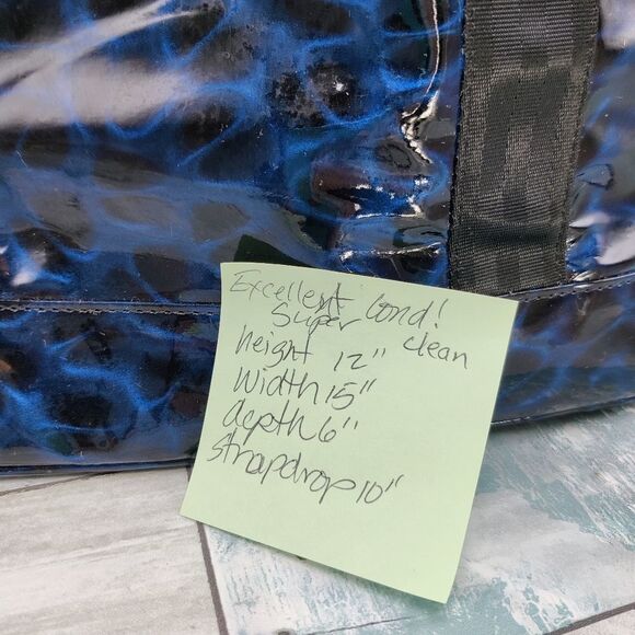 Ipowear large Tote Bag Iridescent Waves of Blue & Black Patent, Zip Top, Lined - Picture 13 of 16